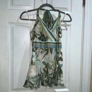 Ann Taylor floral silk halter top Sz 4 empire waist lined side zip babydoll Y2K